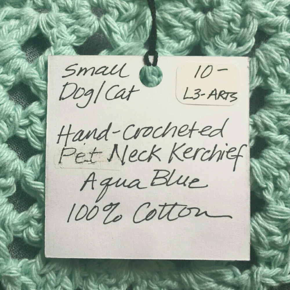 Hand Crafted Aqua Blue Crochet Pet Bandana Neck Kerchief Small